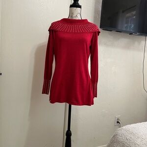Elegant Red Over Sized Collar Neck Sweater